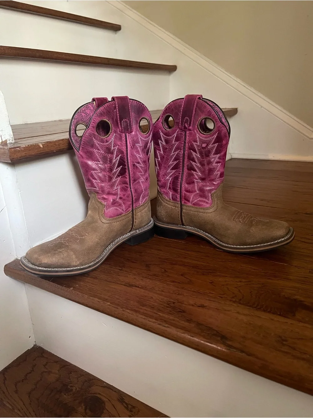 Girls Pink & Brown Western Cowboy Boots -  Boot Barn Shyanne Size 3